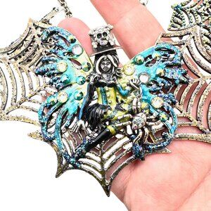 Kirks Folly Womens Necklace Avalon Steampunk Spiderella Web Silver Statement
